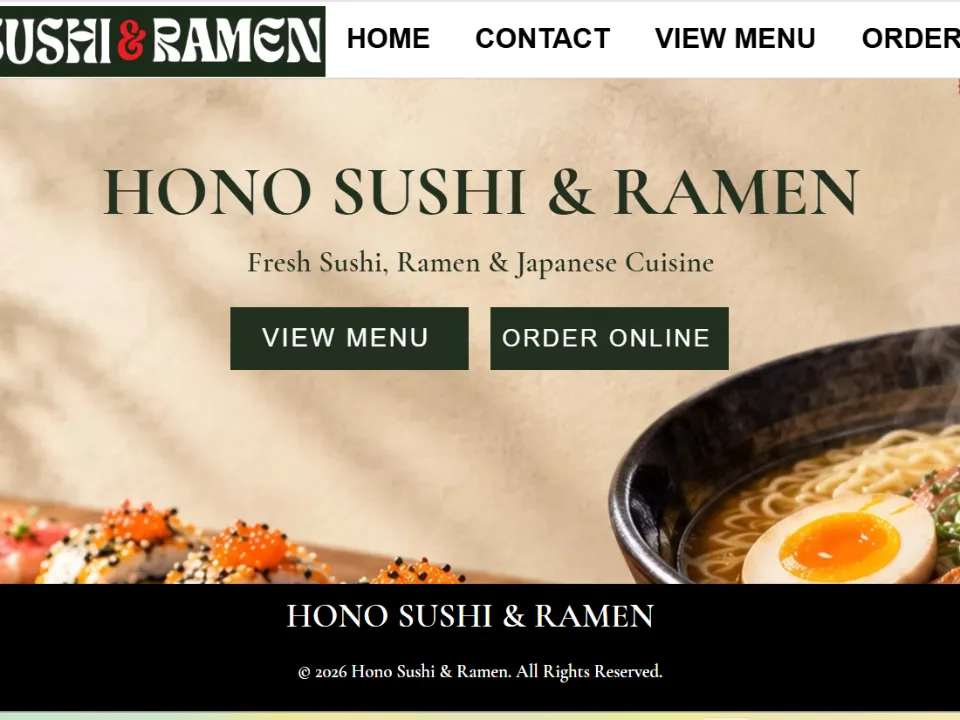 Screenshot of the Hono Sushi & Ramen website